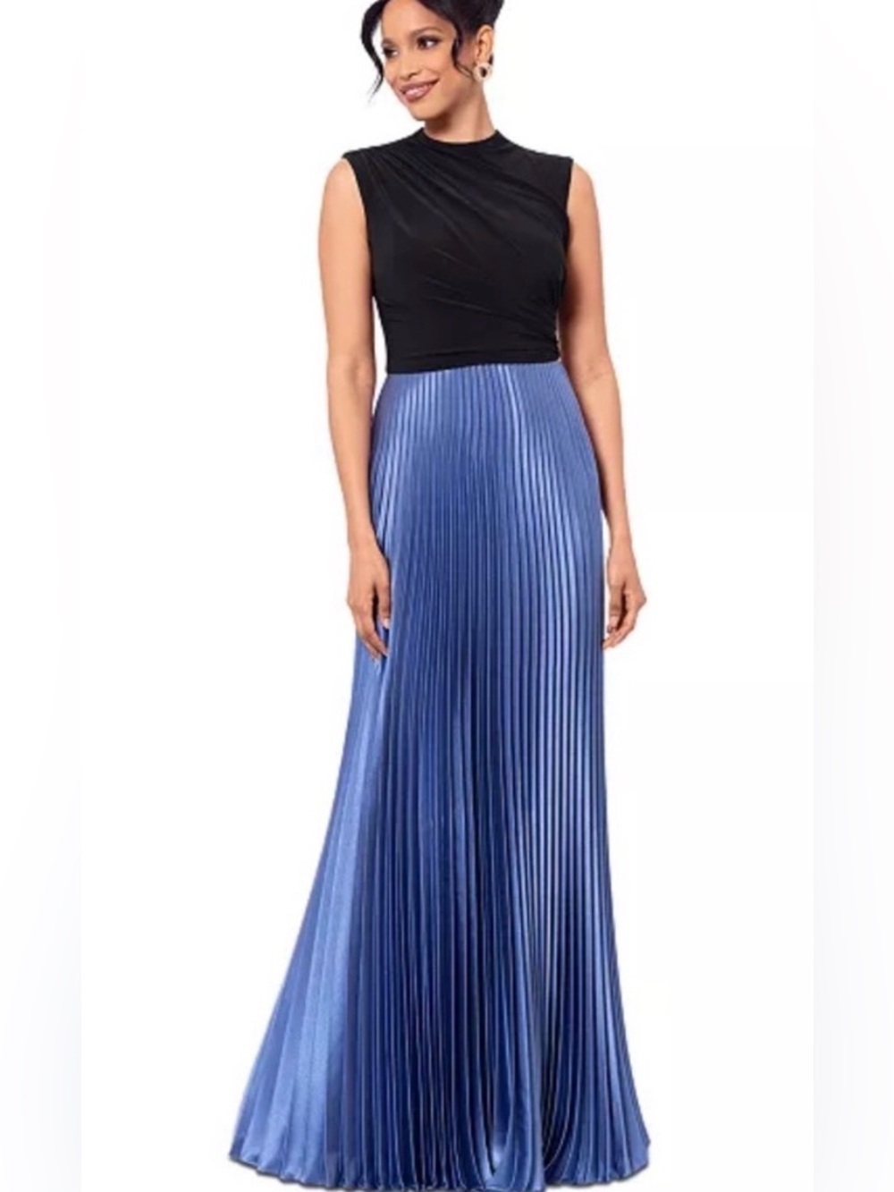 Betsy & Adam Women’s Evening Gown Black Top Blue Pleated Skirt Size 6